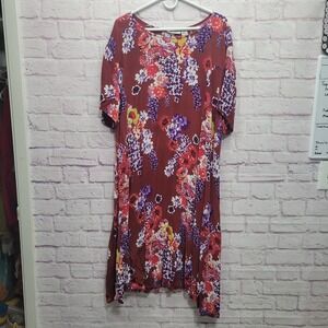 CW Classics Burgundy Floral Maxi Dress Sz 4X Lightweight Flowy Cottagecore Boho